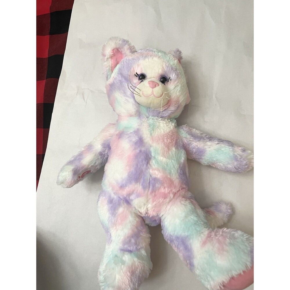 Build A Bear Workshop Plush Pastel Swirl Tie-Dye Kitty Cat Pink Purple Rainbow